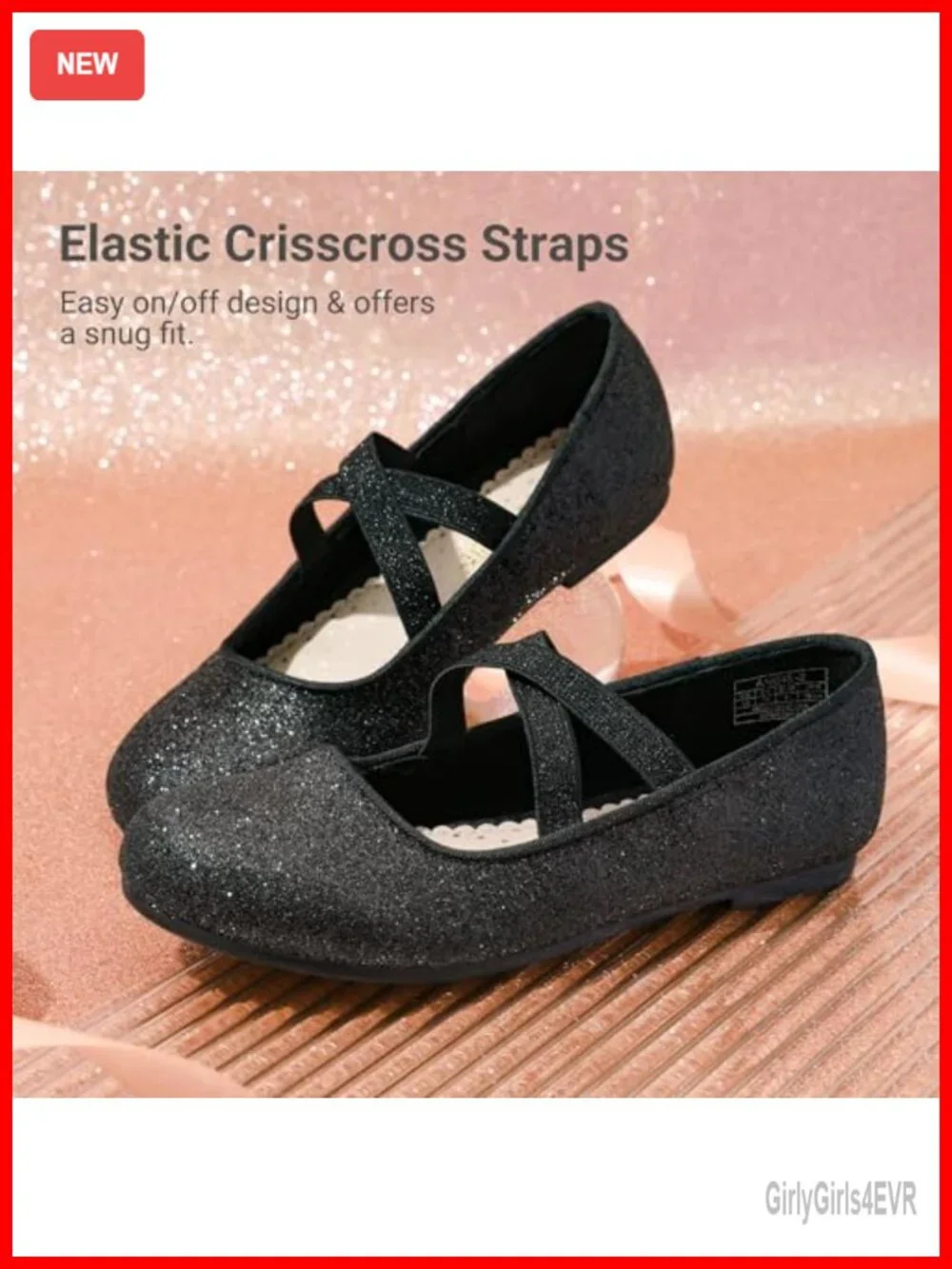 Girls Mary Jane Flats Ballet Shoes Crossover Straps Round Toe Slip-On